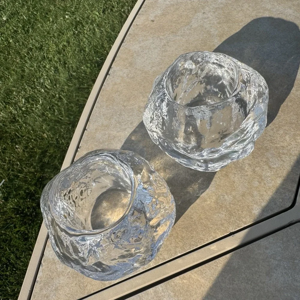 Vintage Kosta Boda Snowball Votive Candle Holders Set of 2, Great Shape! 1980's